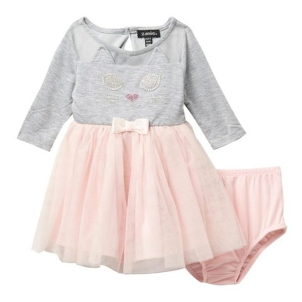 Zunie 3/4 Length Sleeve Knit Mesh Tutu Dress K6